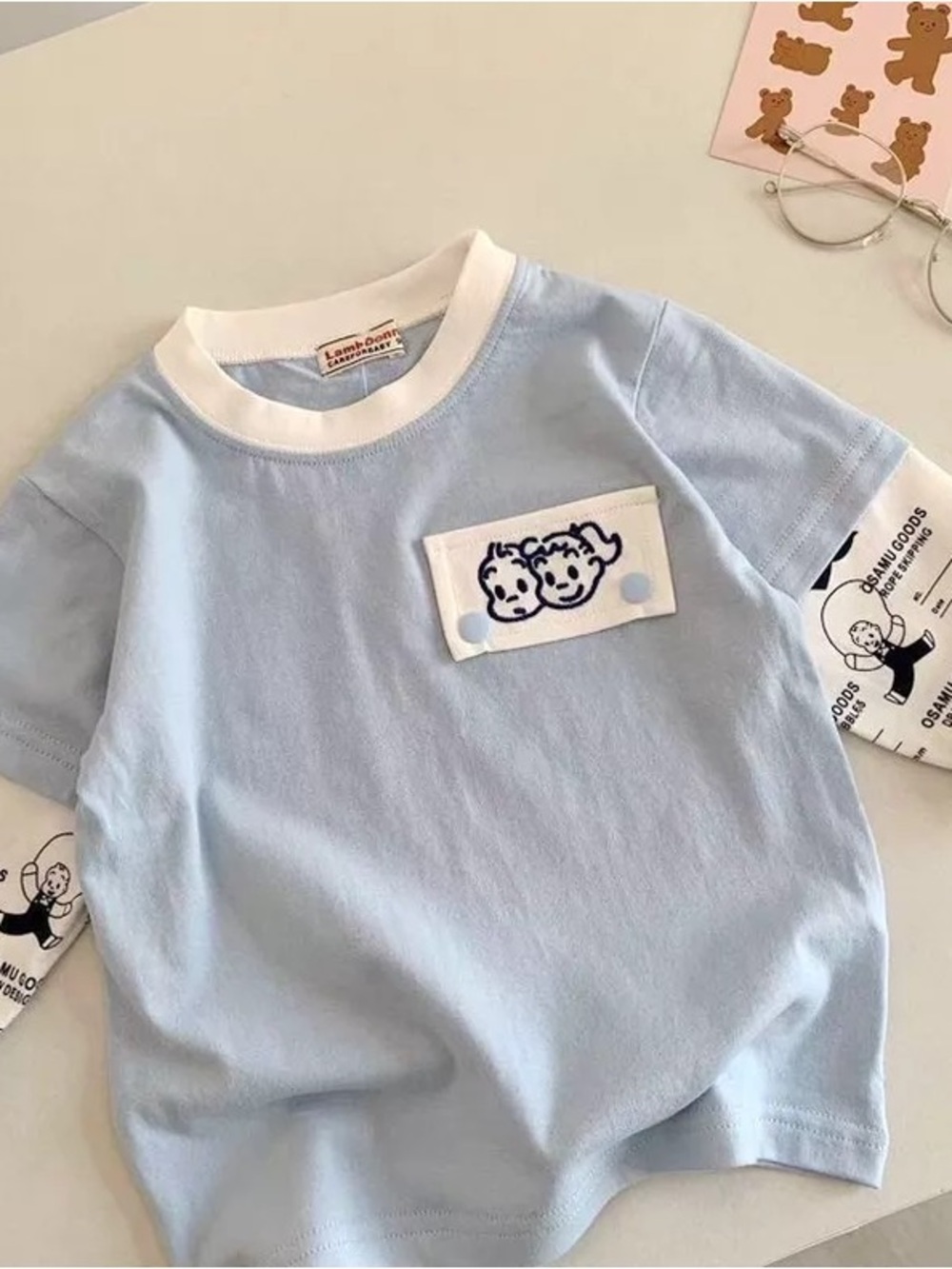 Kids' Light Blue Graphic Pocket Tee